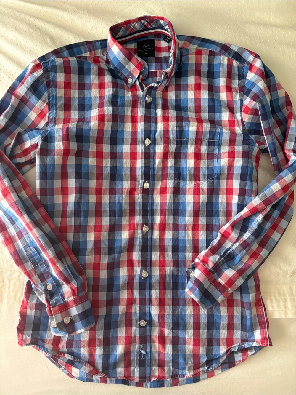 Tailorbyrd Red, Blue & White Plaid Button-Down Shirt Size 16